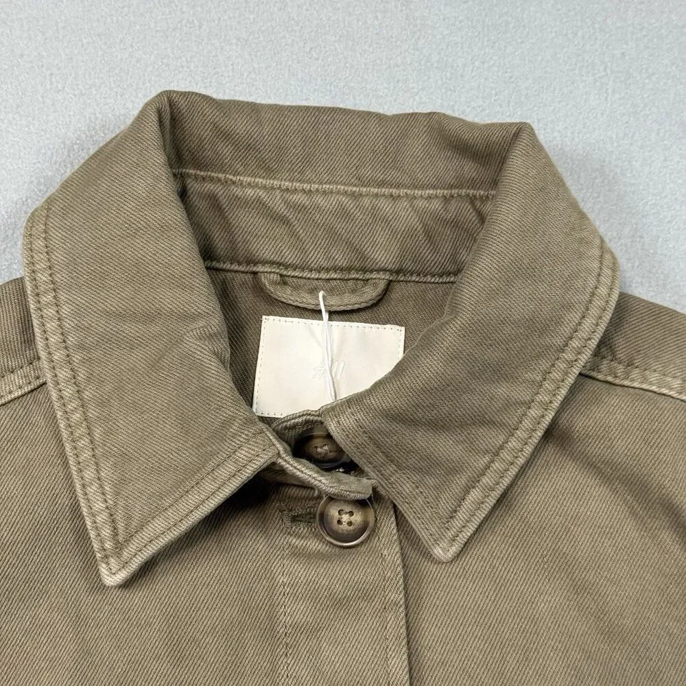 H&M Women’s Cropped Oversized Jacket Sz S Olive Khaki Twill Cotton Workwear NWT